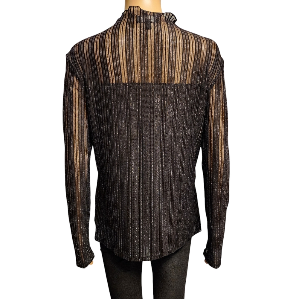 Semi Sheer Black Shimmery Mock Neck Blouse Size L - Picture 4 of 11